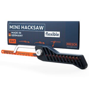 Presch Junior Hacksaw Flexible 300mm - 3in1 Hacksaw for Metal Cutting incl. 300mm HSS bimetal Saw Blade - Adjustable Mini Hacksaw with Saw Blade - Small Hacksaw for Metal