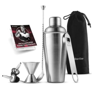 FineDine Cocktail Shaker Set - 7-Piece Cocktail Making Set w/ 26 oz Stainless Steel Shaker & Strainer - Bartender Kit - Cocktail Gift Se