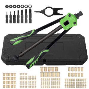 eSynic 14" Heavy Duty Hand Rivet Nut Gun Hand Rivet Nut Gun Rivet Nut Thread Setter Kit M3 M4 M5 M6 M8 M10 M12 Riveting Tools with 165pcs Nuts Setting System