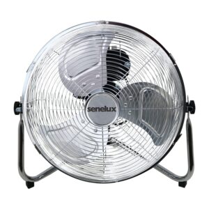 Senelux Floor Fan - Chrome Gym Fan - Electric Portable Cooling Fan for Home/Gym/Office Use - 3 Speed Settings with Tilting Feature - High Velocity Cold Air Circulato