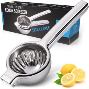 Zulay Extra Large Lemon Squeezer Stainless Steel - Easy Squeeze Heavy Duty Lemon Juicer Hand Press - Ergonomic Citrus Squeezer & Fruit Juicer for Small Oranges
