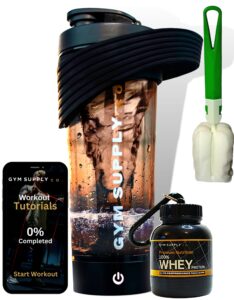 Gym Supply Co. MaxPRO® Electric USB-C Rechargeable Protein Shaker 800ML - Portable Electric Rechargeable Self Stirring Cup Meal Replacement Shakes Blender Mixer Bottle | Includes Protein Storage