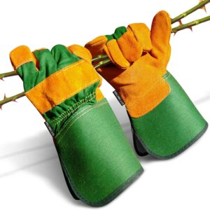 DIY Doctor - 1x Pair Unisex Leather Heavy Duty Gardening Gloves for Men or Gardening Gloves for Women -Leather Work Gloves - Thick Gardening Gloves Ladies - Garden Gloves for Women- One Size Fits All