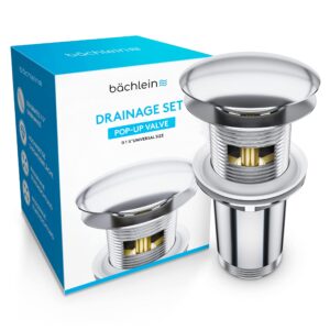 Bächlein Universal Drain Set with Overflow for Washbasin & Vanity - Chrome Pop Up Valve - incl 3 Seals for Washbasins of All Types
