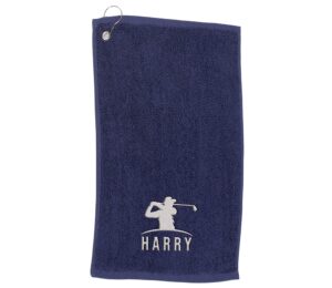 Varsany Personalised Golfer Golf Towel Embroidery and Clip 100% Ringspun Cotton Golf Accessories - Dad Golf Gift - Fathers Day Golf Gif