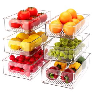 FUSACONY Fridge Storage Organiser - Set of 6 Stackable Fridge Organisers Clear Refrigerator Storage Boxes Bins for Kitchen