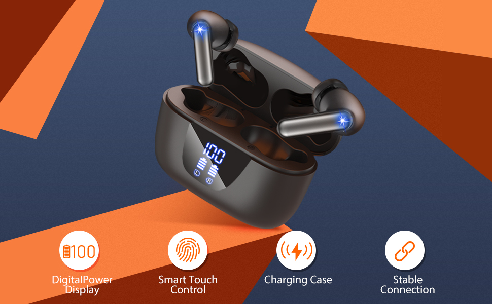 Wireless Earbuds, V5.3 Headphones 50H Playtime with LED Digital Display Charging Case