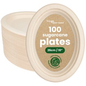 HAAGO - 100 10” Heavy Duty Oval Sugarcane Bagasse Disposable Plates