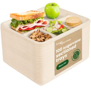 HAAGO 100 Sugarcane Bagasse Plates - 5 Compartment Trays