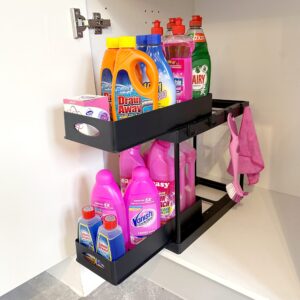 DURANEST Under sink storage tidy for your home and work; 2 tier sliding shelf unit is suitable for your kitchen