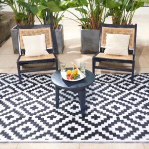 URBEST Outdoor Camping Mats Rugs Reversible Waterproof RV Deck Porch Garden Plastic Rugs Black-White 120x180cm