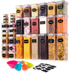 uovva Airtight Food Storage Containers Set – 36pcs Kitchen & Pantry Organiser – Plastic Cereal Storage Containers – Food Dispenser Set with Lids – Organisation Jars with Spoons