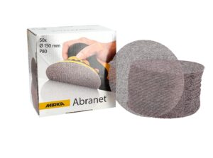 Mirka Abrasives 5424105080 150 mm 80 Grit Abranet Abrasive Discs - Cream (50-Piece)