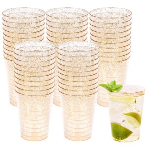 Matana - 50 Premium 275ml Multi-use Plastic Tumbler Cups with Gold Glitter for Garden Wedding Anniversary and Birthday Party