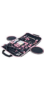 pink tool Set with rolling up bag