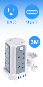 Tower Extension Lead with USB Slots