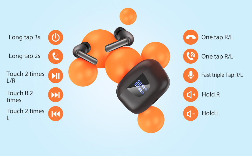 Wireless Earbuds, V5.3 Headphones 50H Playtime with LED Digital Display Charging Case