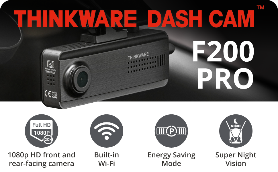 Thinkware F200 PRO Dash Cam Full HD 1080p - Front & Rear Car Dash Camera