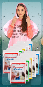 Disposable Rain Poncho Adult Waterproof in 10 Packs