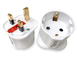 Xoltz European to UK Plug Adaptor 1 Pack EU Euro Europe Schuko Travel Adapter to UK Socket Converter From Spain Italy Germany 13A Type C E F