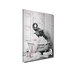 ZHONGYUTONG Bathroom Wall Art-Elephant In Bathtub with Pink Bubbles Funny Animals Giclee Canvas Prints Black and White Wall Decor Modern Artwork for Home Decorations Framed (Poster-2
