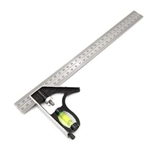 MAXPERKX Combination Square Made Of Stainless Steel Angle Ruler – Adjustable Carpenters Square Set Comes With Scribing Tool And Bubble Level - Used For Engineers - Carpenters - 300mm/12inch