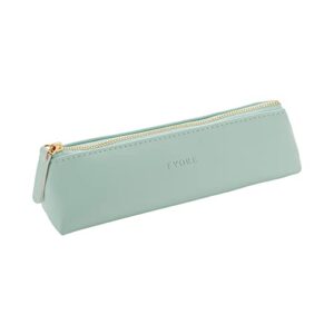 Fyore Luxury PU Leather Pencil Case Slim Design with Metallic Zipper Pocket Size for Pen Make Up Brush (Green)