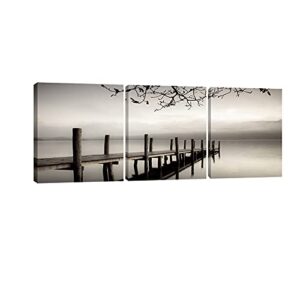 Wieco Art - Peace 3 Piece Modern Stretched and Framed Black and White Landscape Artwork Giclee Canvas Prints Landscape Pictures Paintings on Canvas Wall Art Artwork for Living Room Bedroom Home Decorations