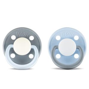 Rebael Fashion Natural Rubber Round Pacifier Size 2 - Baby 6M+ (2-Pack) - StormyPearlyElephant/ColdWhitePony
