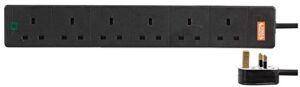 Pro Elec PL12987 6 Gang 10 m Extension Lead Surge Protector - Black