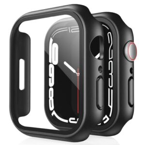 TAURI 2 Pack Hard Case Designed for Apple Watch Series 7/8 41mm Built in 9H Tempered Glass Screen Protector