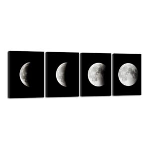 Wieco Art - Modern Giclee Canvas Prints Stretched Artwork Abstract Space Black and White Pictures to Photo Paintings on Canvas Wall Art for Home Office Decorations Wall Decor 4pcs/se
