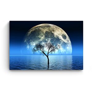Startonight Acrylic Glass Wall Art - Blue Ocean Moon - Glossy Artwork 60 x 90 CM Home Decor Ready to Hang