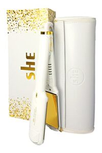 SHE Ice White Gold Titanium Wide Hair Straighteners and Travel Pouch