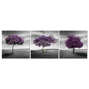 Wieco Art - 3 Piece Purple Trees Modern Stretched and Framed Landscape Artwork Giclee Canvas Prints Fall Forest Pictures Paintings on Canvas Wall art for Living Room Bedroom Home Office Decorations