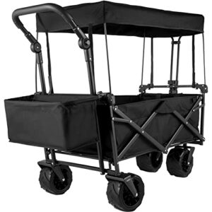 Happbuy Extra Large Collapsible Garden Wagon with Removable Canopy