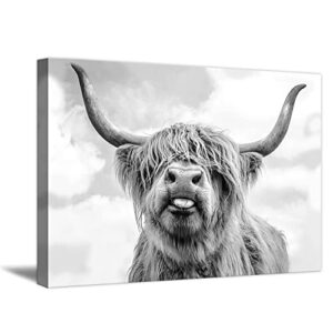 Highland Cow Canvas Wall Art Black and White Animal Painting Posters Print Wall Decor Pictures Artwork for Modern Living Room Bedroom Home Decorative (12"x18" (30x45cm)