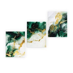 CCWACPP Emerald Green Wall Decor Bathroom Abstract Canvas Wall Art 3 Piece Marble Pictures Framed Artwork Gold Foil Art Print (8x10inchx3P)