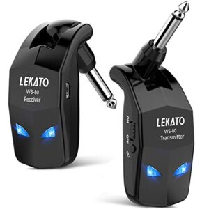 LEKATO 2.4GHz Guitar Wireless System 8Hs Runtime Wireless Guitar Transmitter Receiver Rechargeable Guitar Wireless System Digital Guitar System Cordless Bass Guitar Cable Lead For Bass Guita