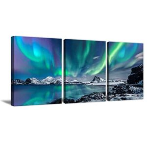3 Pieces Canvas Prints Aurora Scenery Paintings Picture Farmhouse Wall Decor Nature Northern Light Posters Modern Artwork for Living Room Bedroom Office Home (Frame
