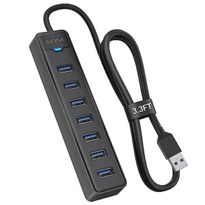 iDsonix 7 Port USB 3.0 Hub Long Cable [3.3Ft] USB Hub 5Gbps Data