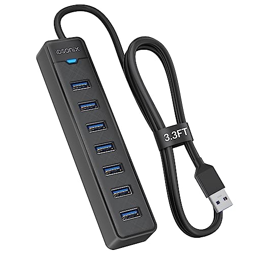 iDsonix 7 Port USB 3.0 Hub Long Cable [3.3Ft] USB Hub 5Gbps Data