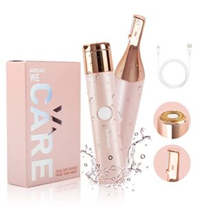 SUPRENT Women Facial Hair Remover Eyebrow Razor-2 in 1 Rechargeable Facial Hair Razor for Women-IPX7 Waterproof Electric Face Hair Trimmer-Eyebrow & Face Trimmer for Peach Fuzz Lips Chin-Pink