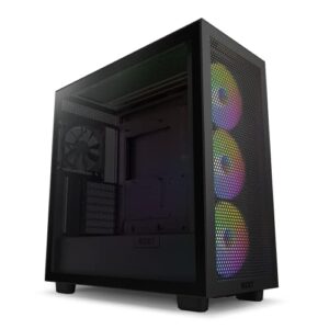 NZXT H7 Flow RGB CM-H71FB-R1 - Compact ATX Mid-Tower PC Gaming Case – High Airflow Perforated Front Panel – Tempered Glass Side Panel – 3 x F140 RGB Core Fans Included – 360mm Radiator Support – Black