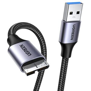 UGREEN Hard Drive Cable Braided USB 3.0 Micro B Lead 2M 5Gbps SuperSpeed 4TB Max Compatible with External Hard Drive