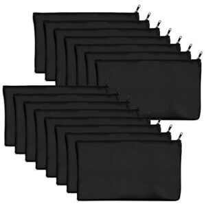 15 Pack Blank Cotton Canvas DIY Craft Zipper Bags Pouches Pencil Case for Makeup Cosmetic Toiletry Stationary Storage (Dark Black
