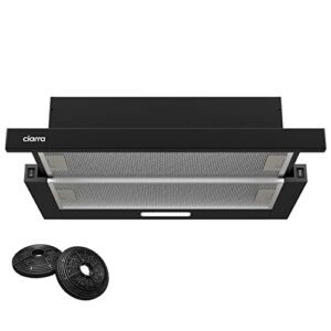 CIARRA CBCB6906D Integrated Telescopic Cooker Hood 60 cm 370m³/h Built-in Vent Hood LED Light 2 Speeds Undercabinet Extractor Fan Black