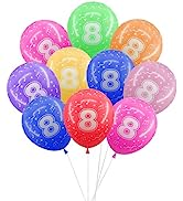 8th Birthday Balloons, 10PC Multicoloured Balloons, 12inch Numbers Printed Latex Party Balloons, ...