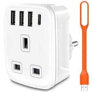 Travel Adapter UK to European Plug Adapter with USB C