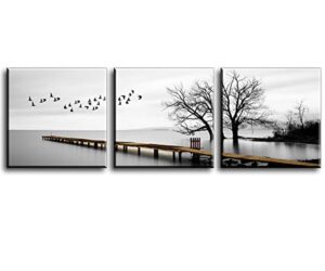 Piy Painting 3 Pieces Modern Canvas Painting Wall Art For Home Decoration Landscape of Birds flying freely on the Lake in winter Print On Canvas Artwork Stretched and Framed For Bedroom 30x30cm